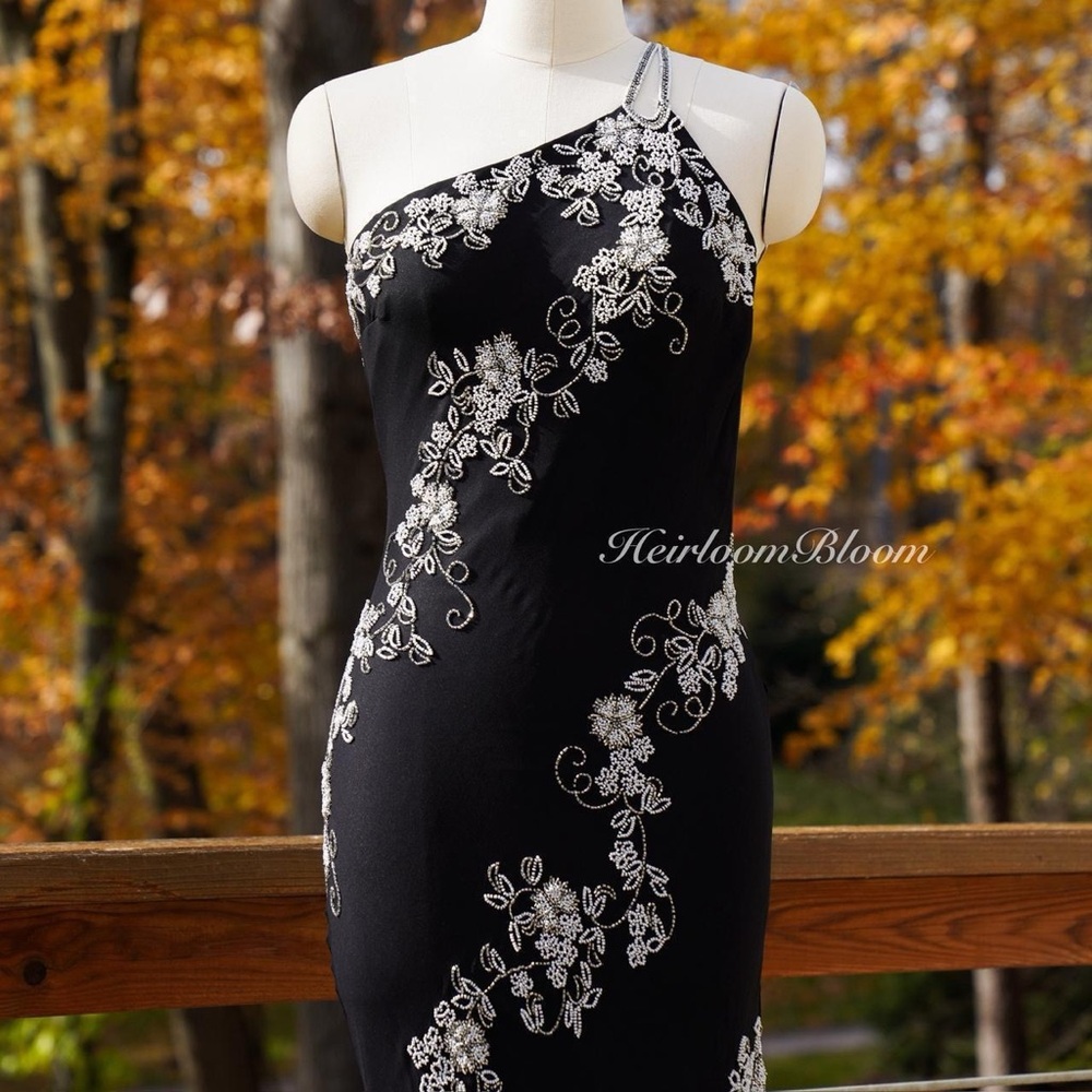 Vintage Y2k Floral Beaded Silk Prom Formal Dress - Picture 2 of 8